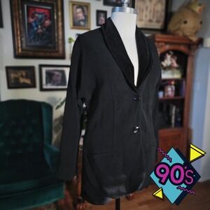 Christine Albers Black Blazer Vintage 90s Velvet‎ Shawl Collar Jacket Medium